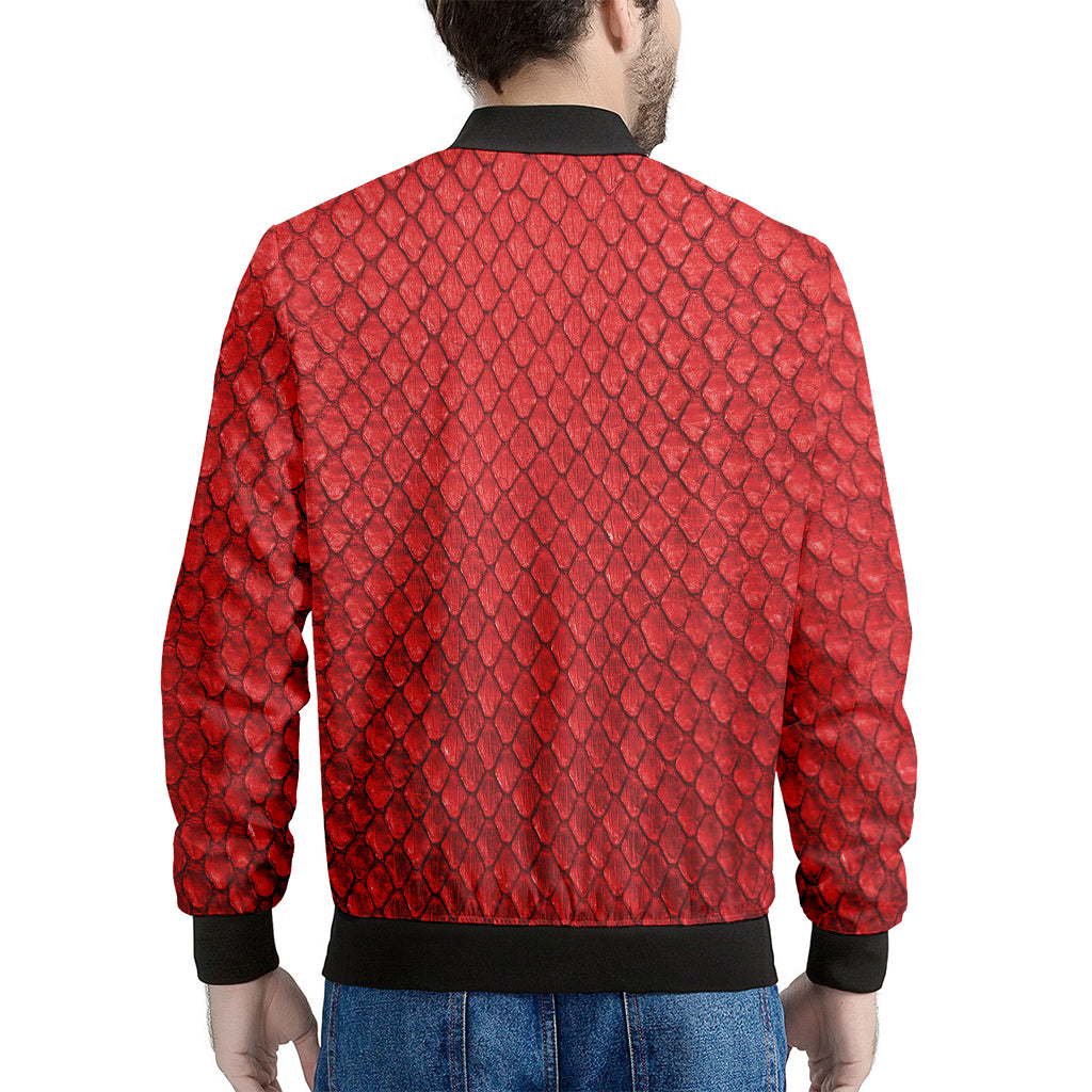Red Python Snakeskin Print Men's Bomber Jacket