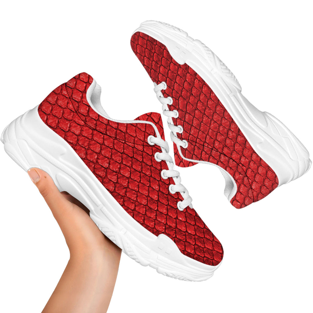 Red Python Snakeskin Print White Chunky Shoes