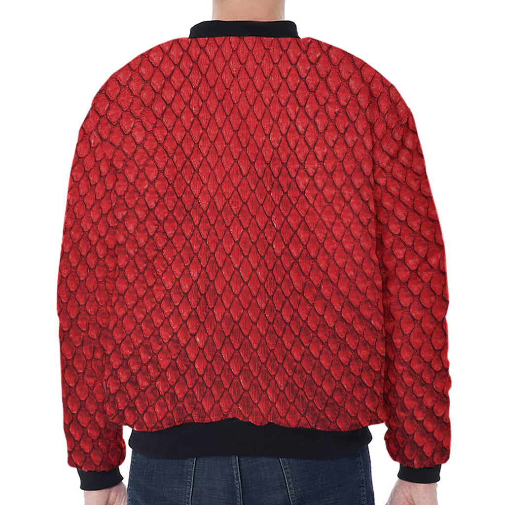 Red Python Snakeskin Print Zip Sleeve Bomber Jacket
