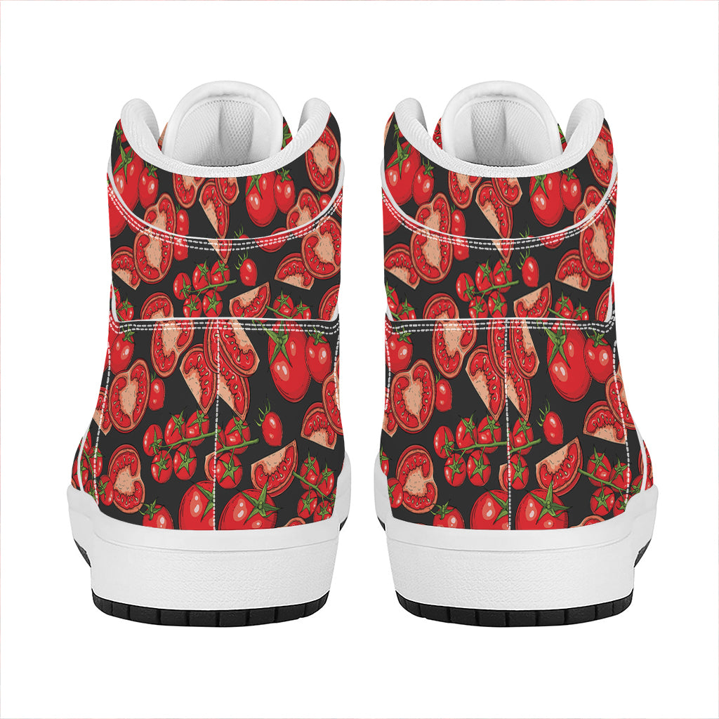 Red Ripe Tomatoes Pattern Print High Top Leather Sneakers