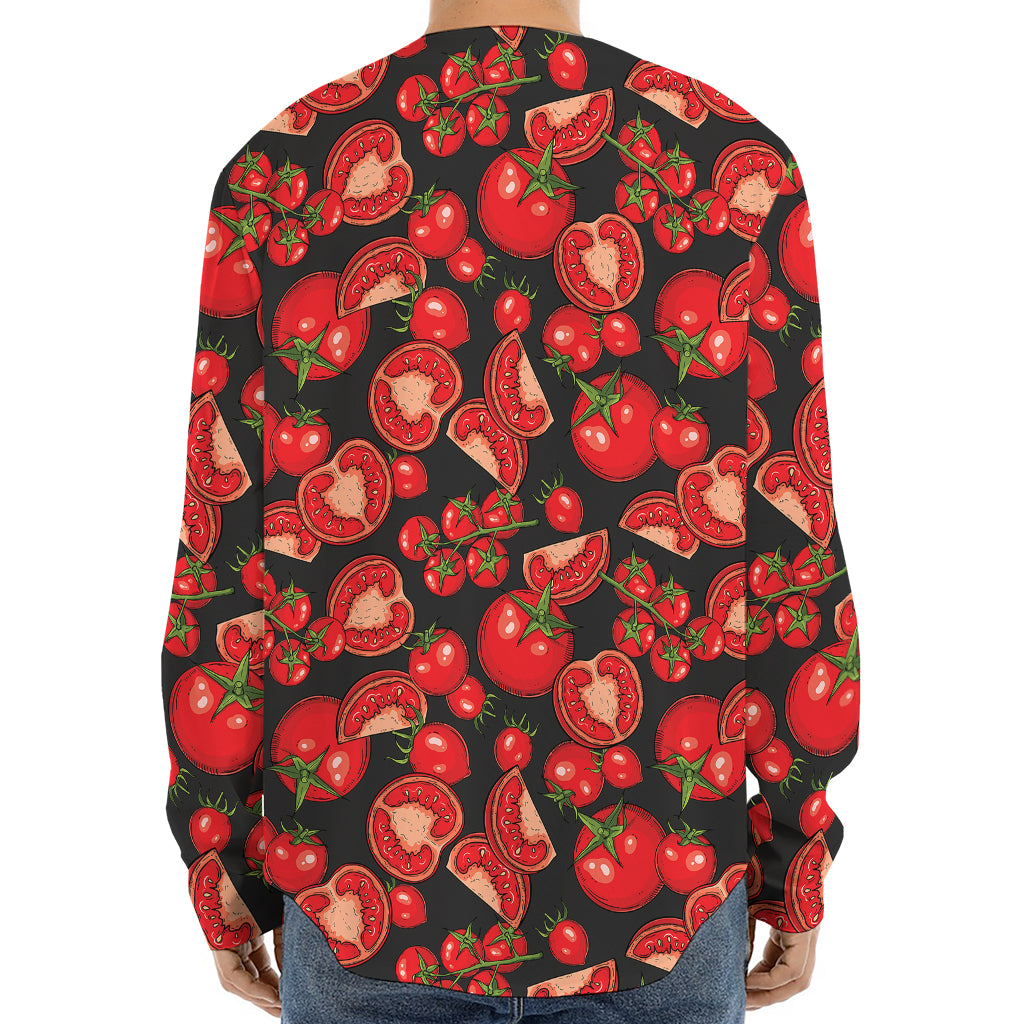 Red Ripe Tomatoes Pattern Print Long Sleeve Baseball Jersey
