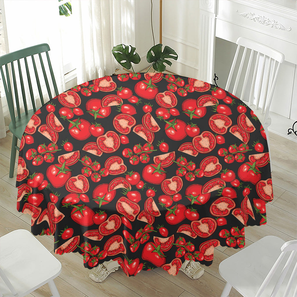 Red Ripe Tomatoes Pattern Print Waterproof Round Tablecloth