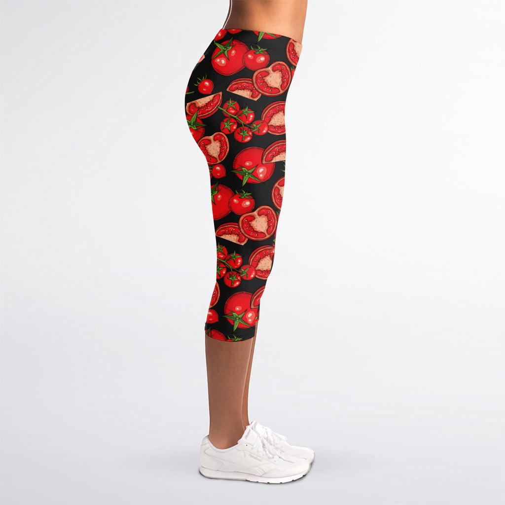 Red Ripe Tomatoes Pattern Print Women's Capri Leggings
