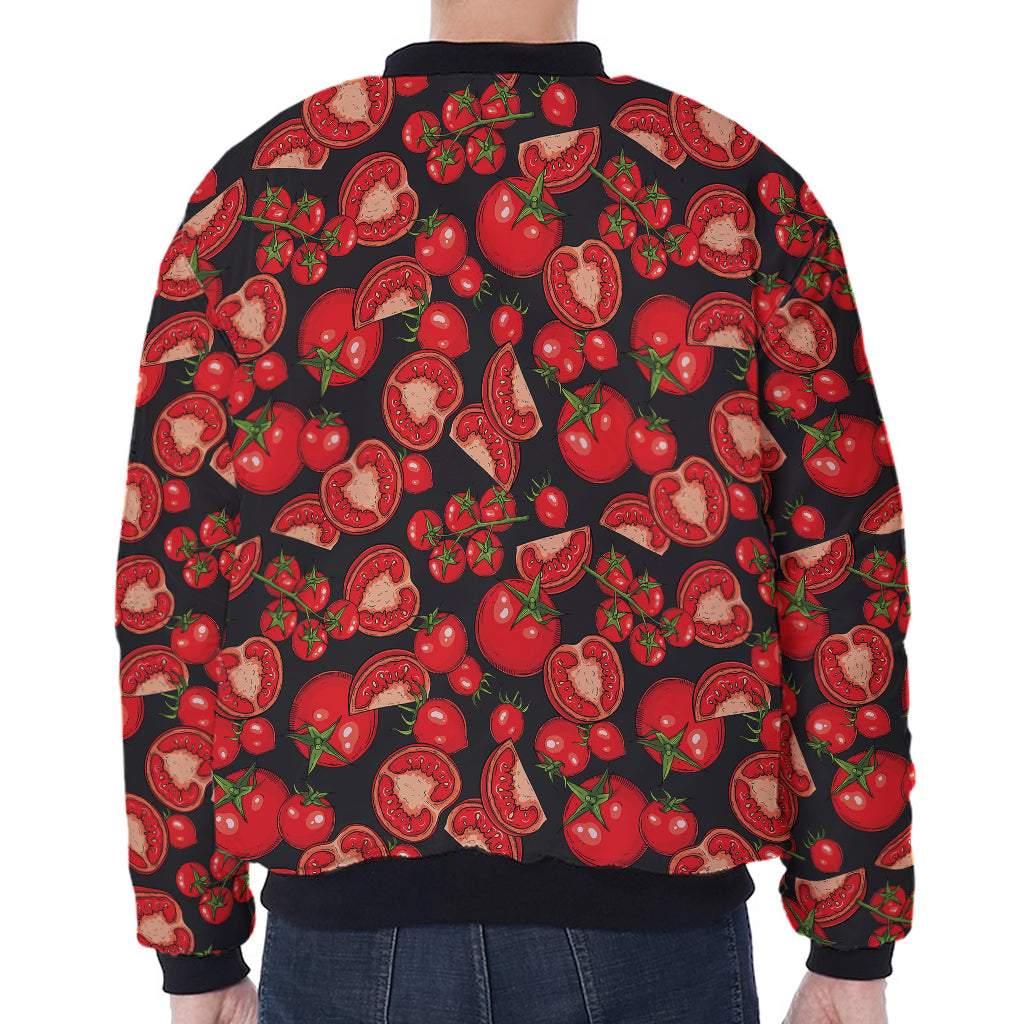 Red Ripe Tomatoes Pattern Print Zip Sleeve Bomber Jacket