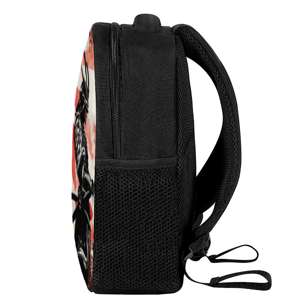 Red Rising Sun Samurai Print Casual Backpack