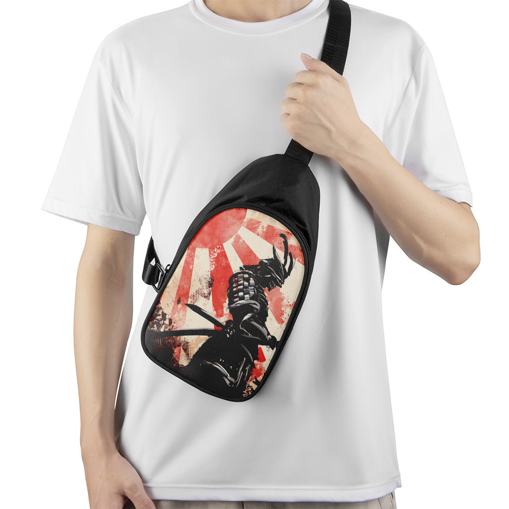 Red Rising Sun Samurai Print Chest Bag