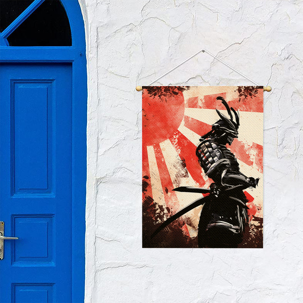 Red Rising Sun Samurai Print Garden Flag
