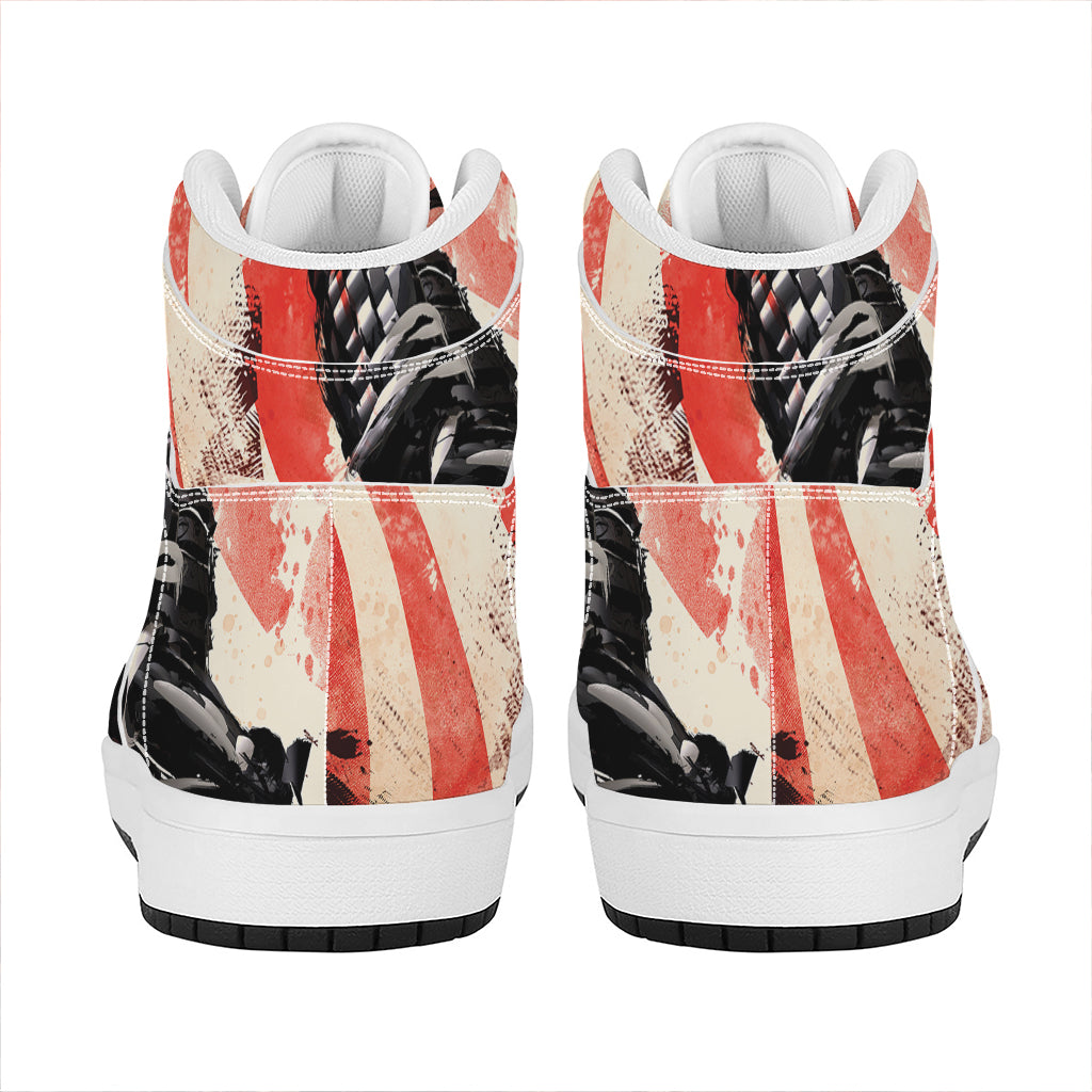 Red Rising Sun Samurai Print High Top Leather Sneakers