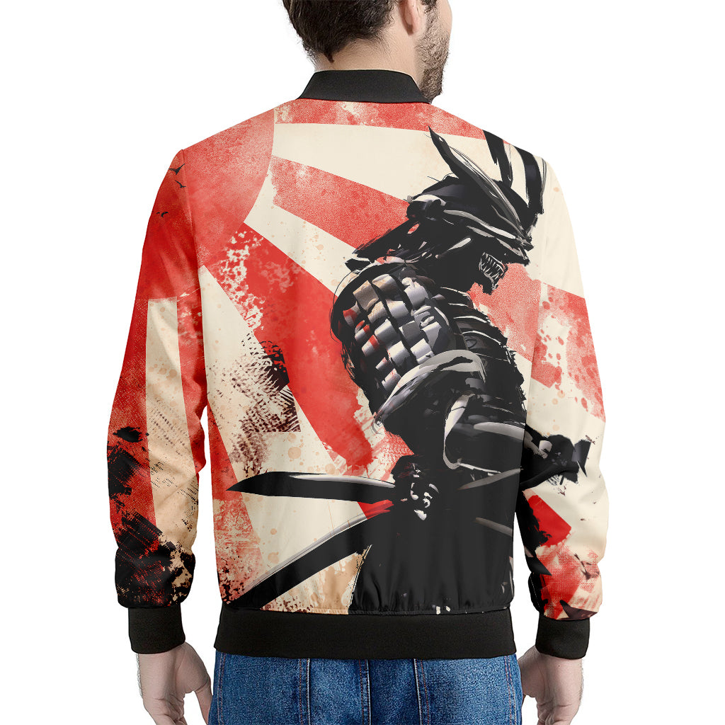 Red Rising Sun Samurai Print Men's Bomber Jacket