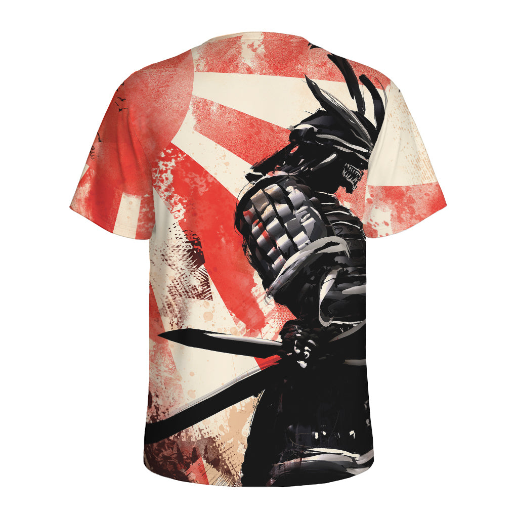 Red Rising Sun Samurai Print Men's Sports T-Shirt