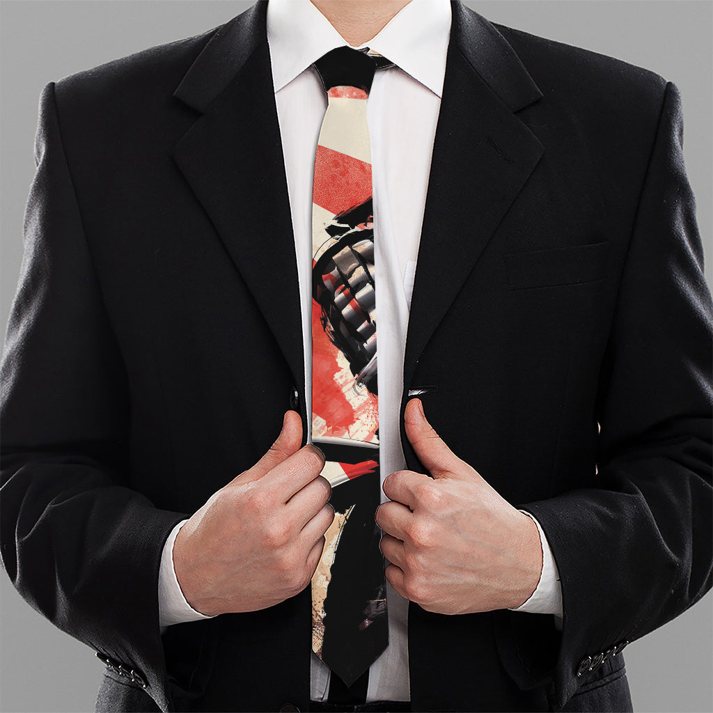Red Rising Sun Samurai Print Necktie