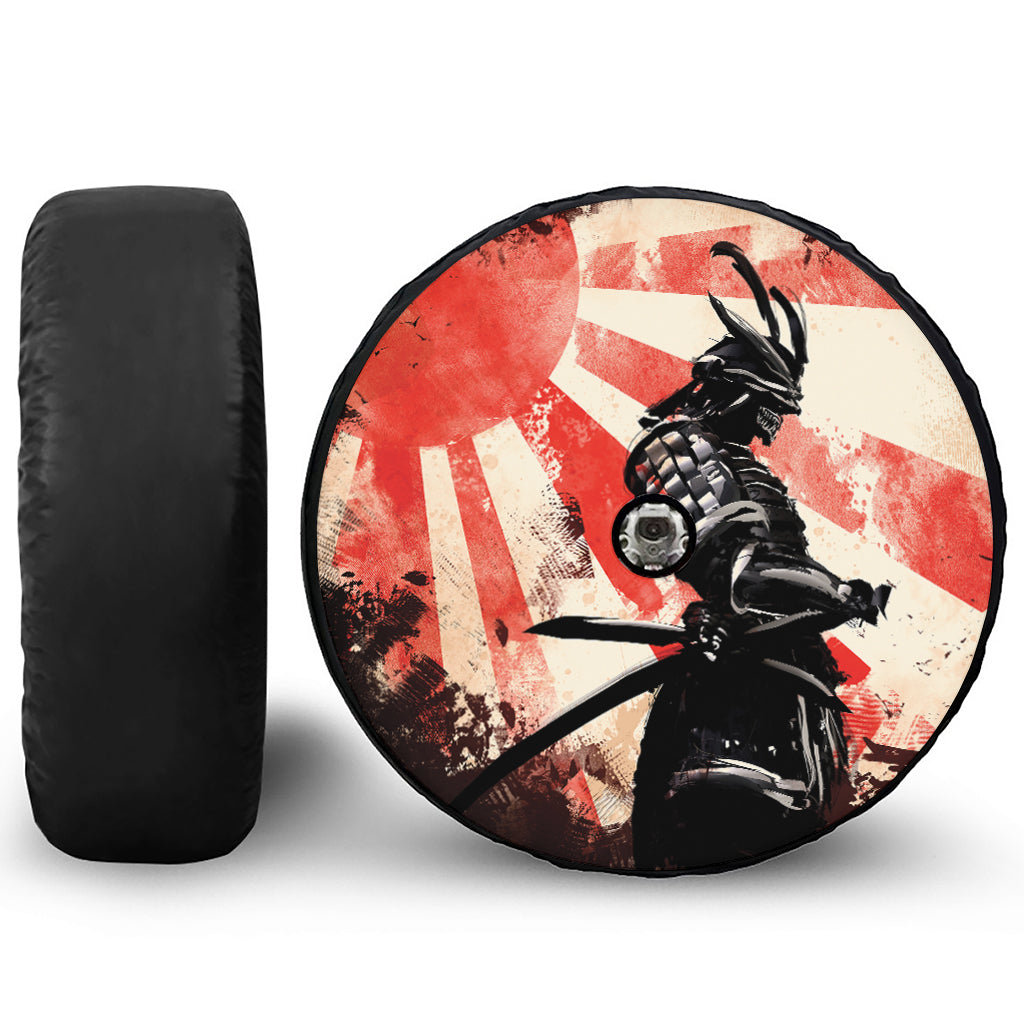 Red Rising Sun Samurai Print Tire Cover With Camera Hole