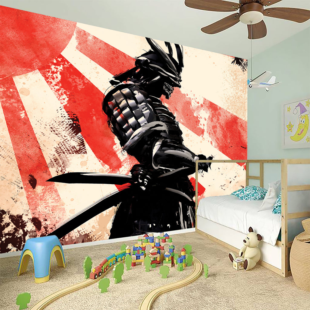 Red Rising Sun Samurai Print Wall Sticker
