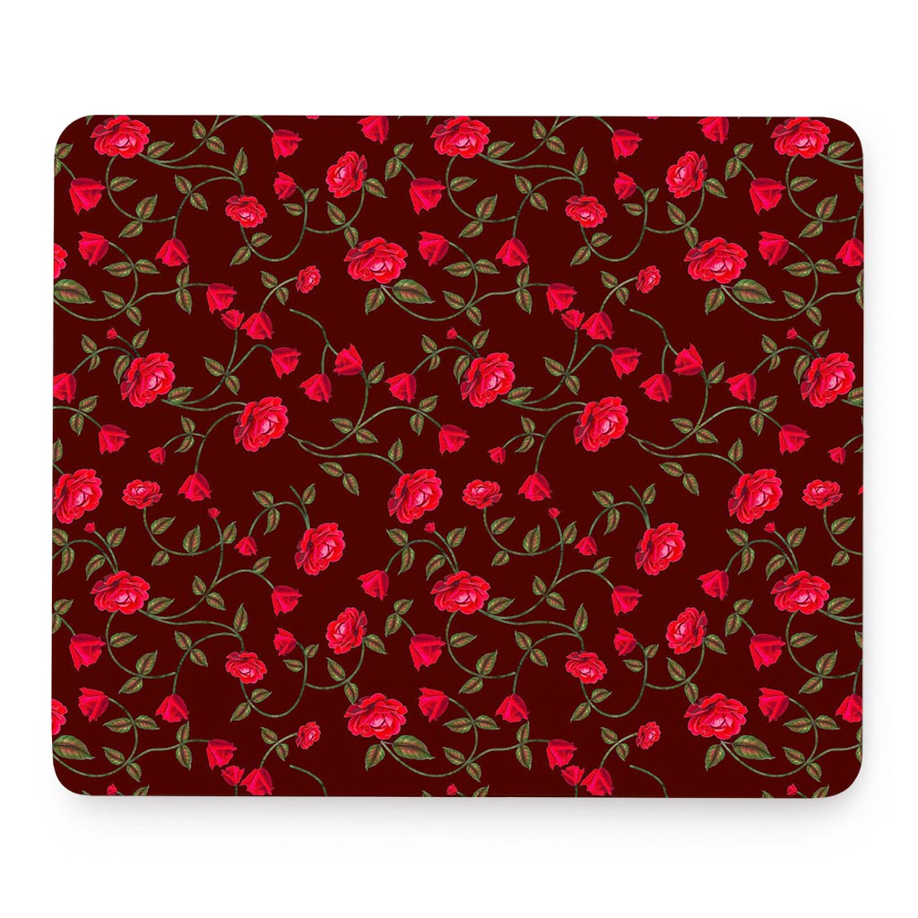 Red Rose Floral Flower Pattern Print Mouse Pad