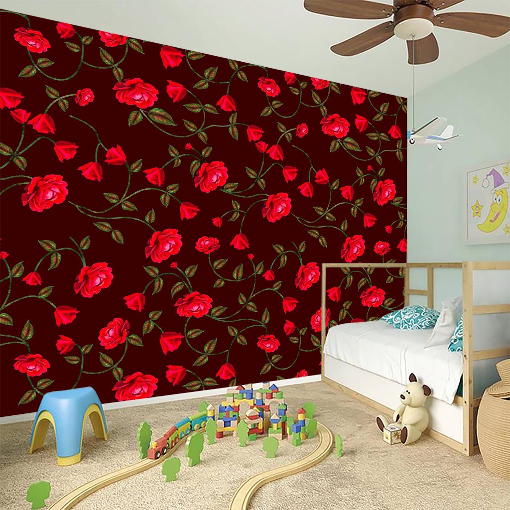 Red Rose Floral Flower Pattern Print Wall Sticker