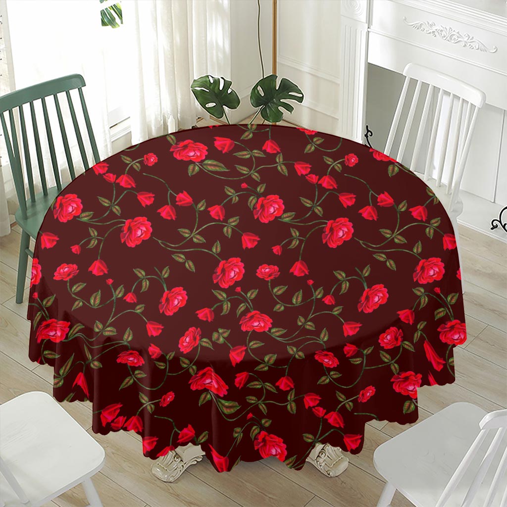 Red Rose Floral Flower Pattern Print Waterproof Round Tablecloth