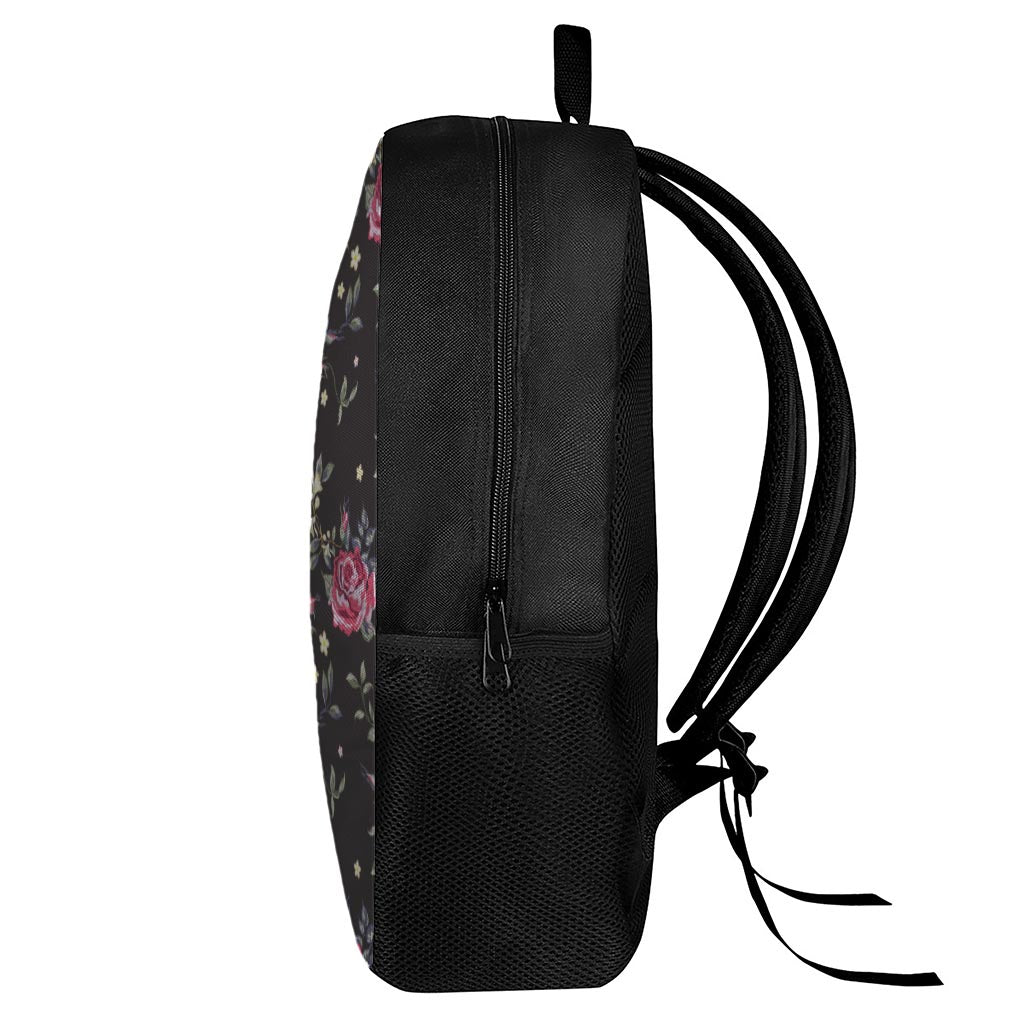 Red Rose Floral Pattern Print 17 Inch Backpack