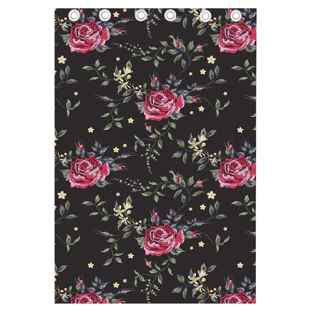 Red Rose Floral Pattern Print Curtain