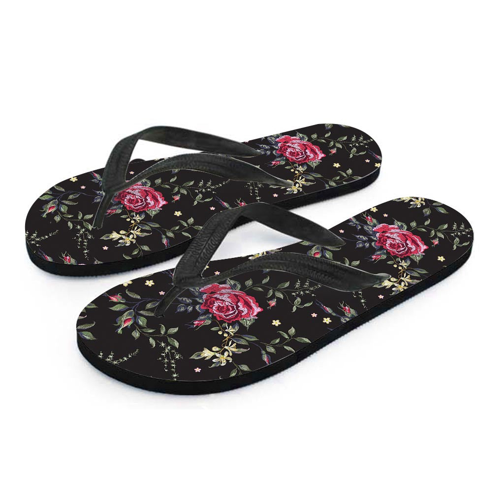 Red Rose Floral Pattern Print Flip Flops