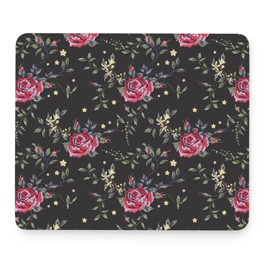 Red Rose Floral Pattern Print Mouse Pad
