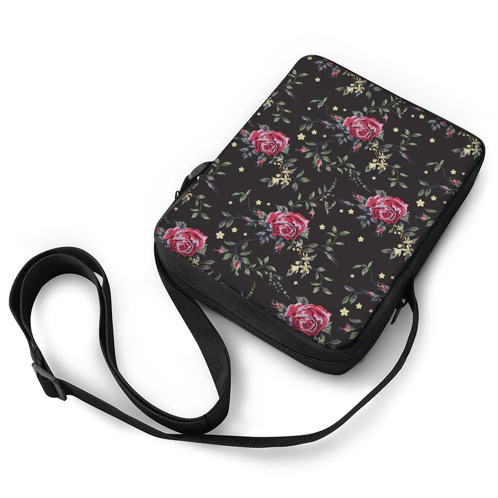 Red Rose Floral Pattern Print Rectangular Crossbody Bag