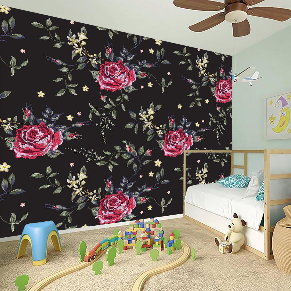 Red Rose Floral Pattern Print Wall Sticker