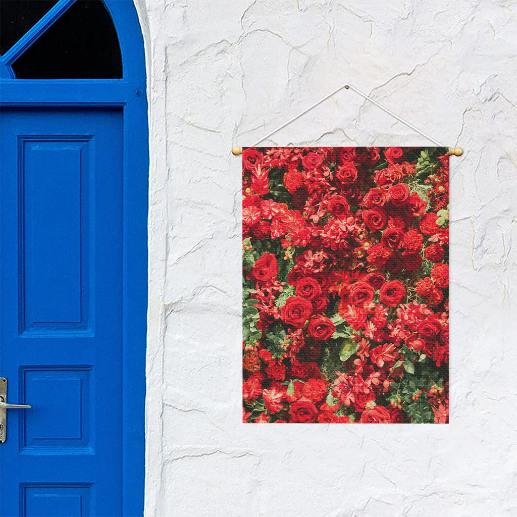 Red Rose Flower Print Garden Flag