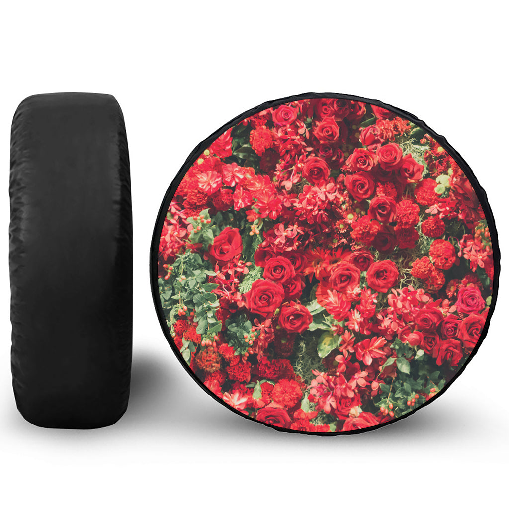 Red Rose Flower Print Tire Cover