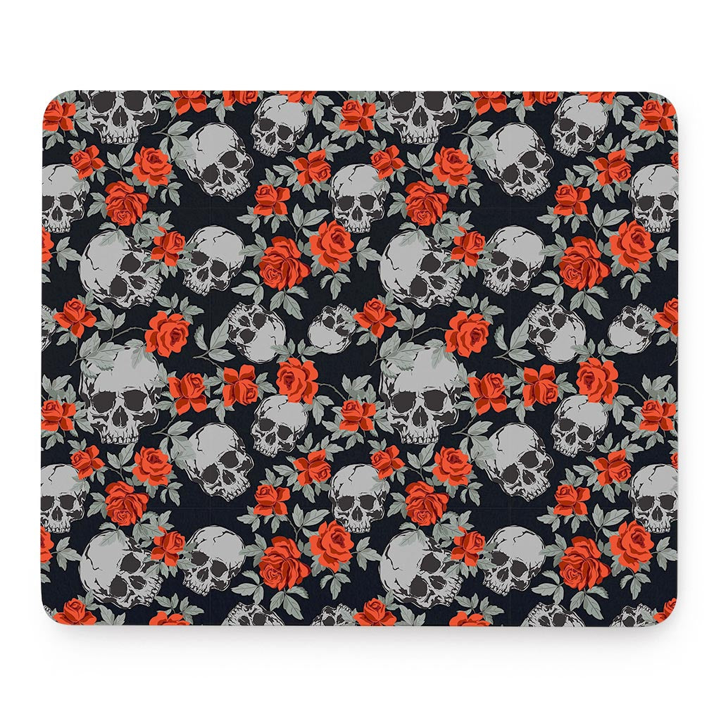 Red Rose Grey Skull Pattern Print Mouse Pad