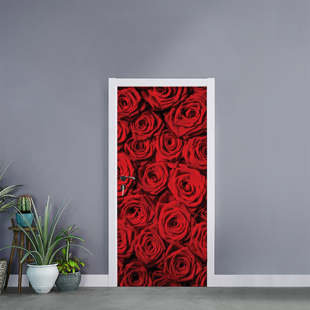 Red Rose Print Door Sticker