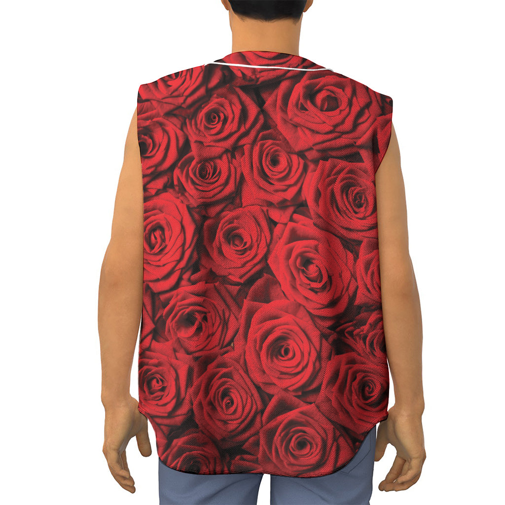 Red Rose Print Sleeveless Baseball Jersey