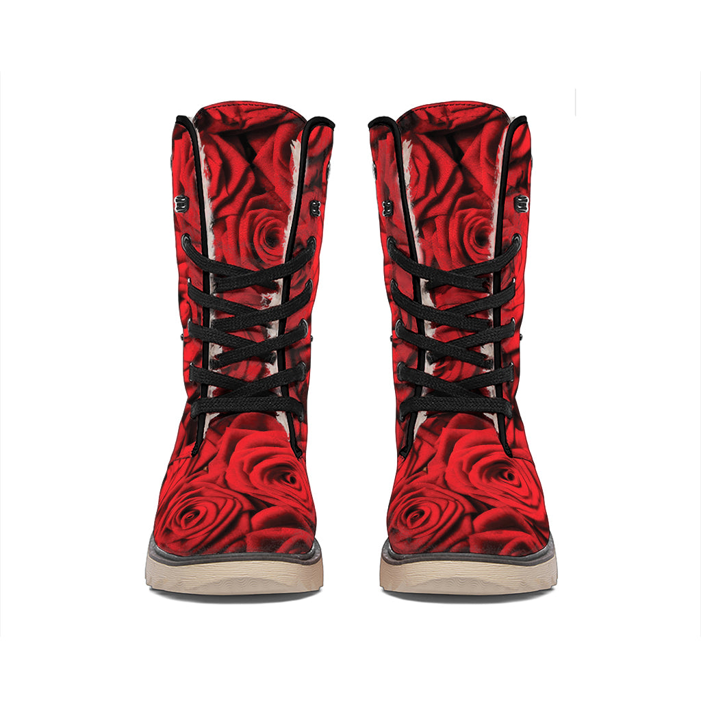 Red Rose Print Winter Boots
