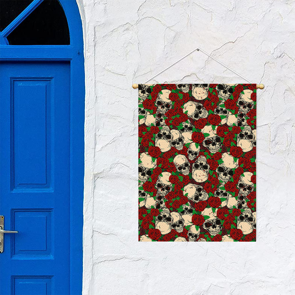 Red Rose Skull Pattern Print Garden Flag