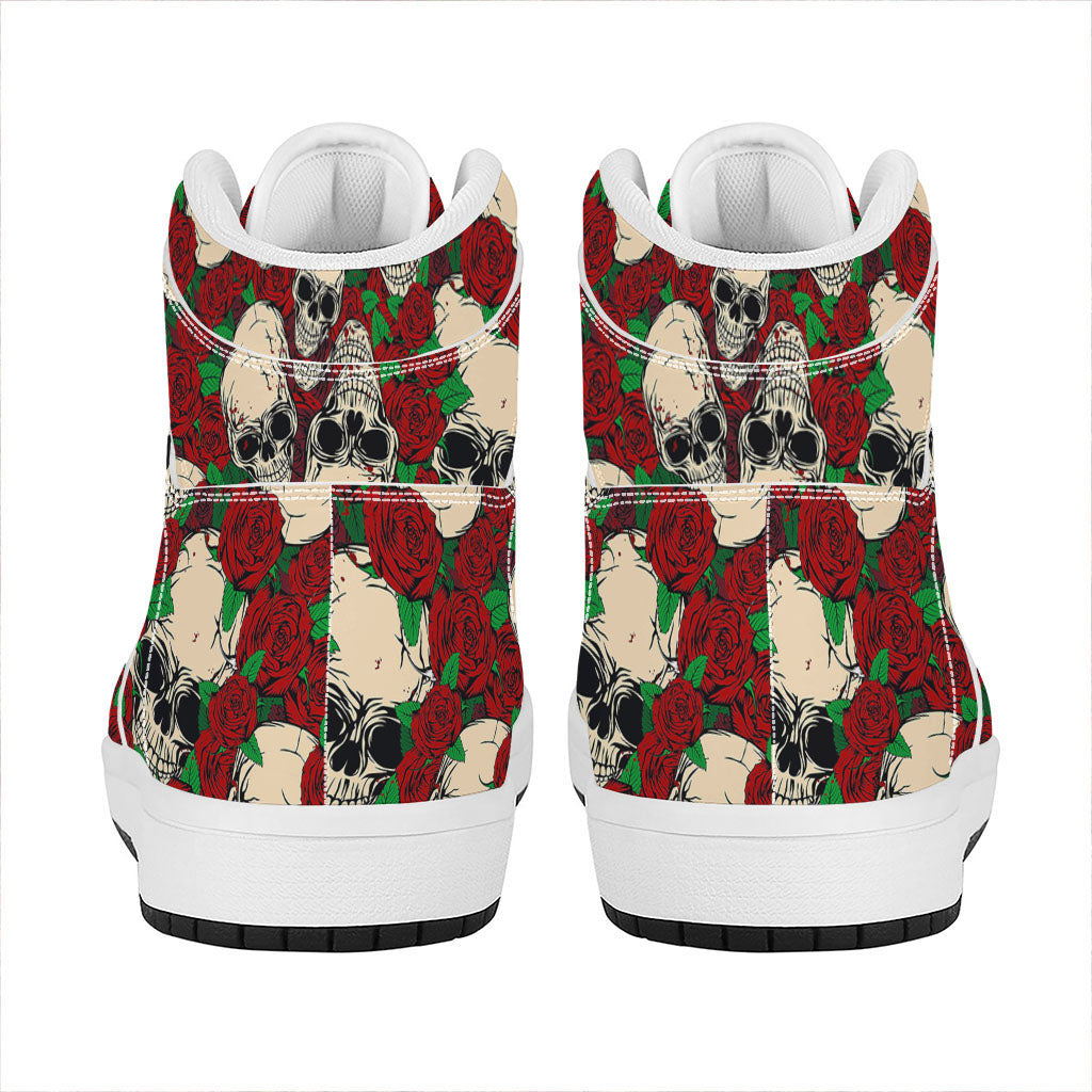Red Rose Skull Pattern Print High Top Leather Sneakers