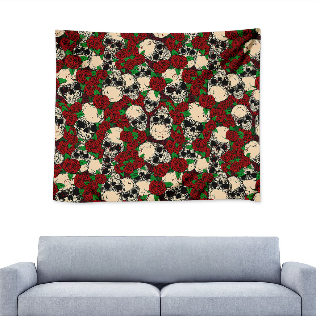 Red Rose Skull Pattern Print Tapestry