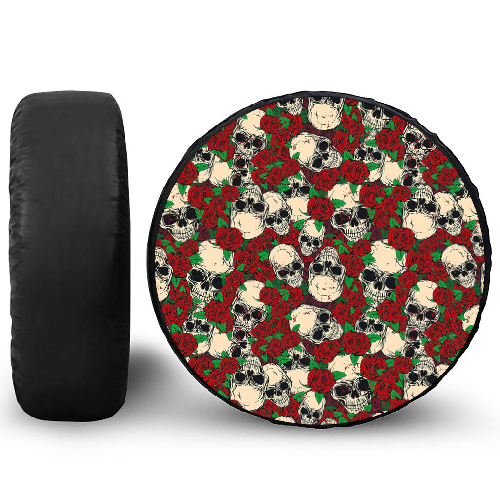 Red Rose Skull Pattern Print Tire Cover
