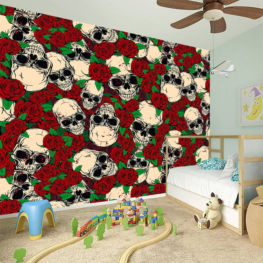 Red Rose Skull Pattern Print Wall Sticker