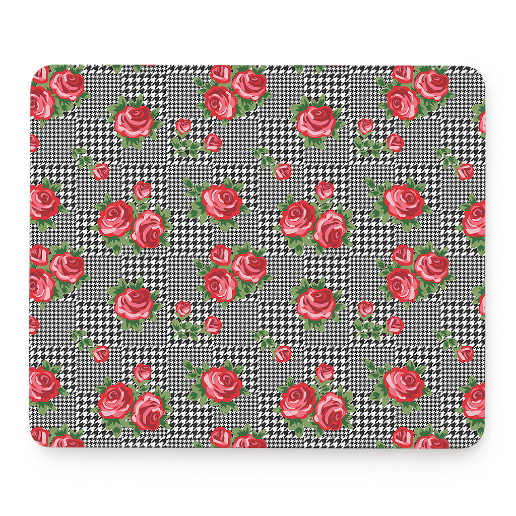 Red Roses Houndstooth Pattern Print Mouse Pad