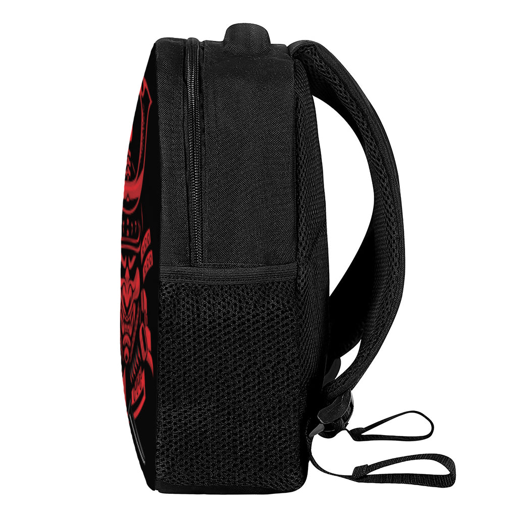 Red Samurai Mask Print Casual Backpack