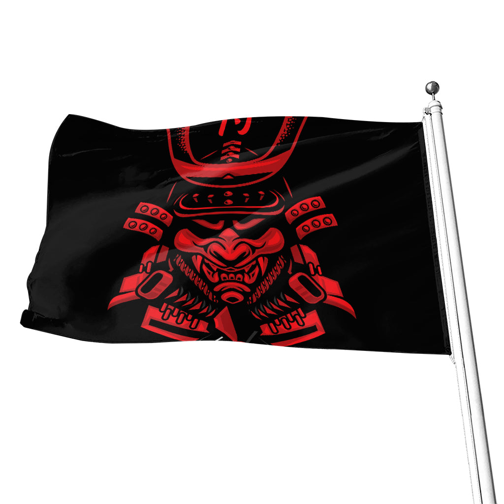 Red Samurai Mask Print Flag