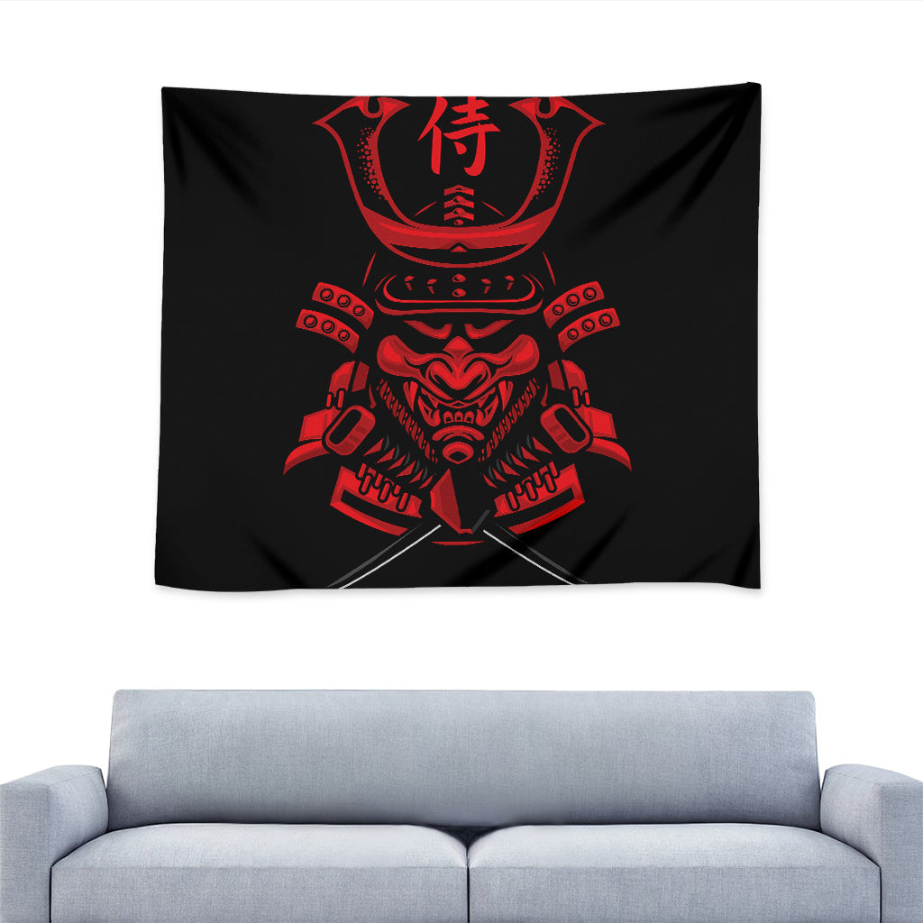 Red Samurai Mask Print Tapestry