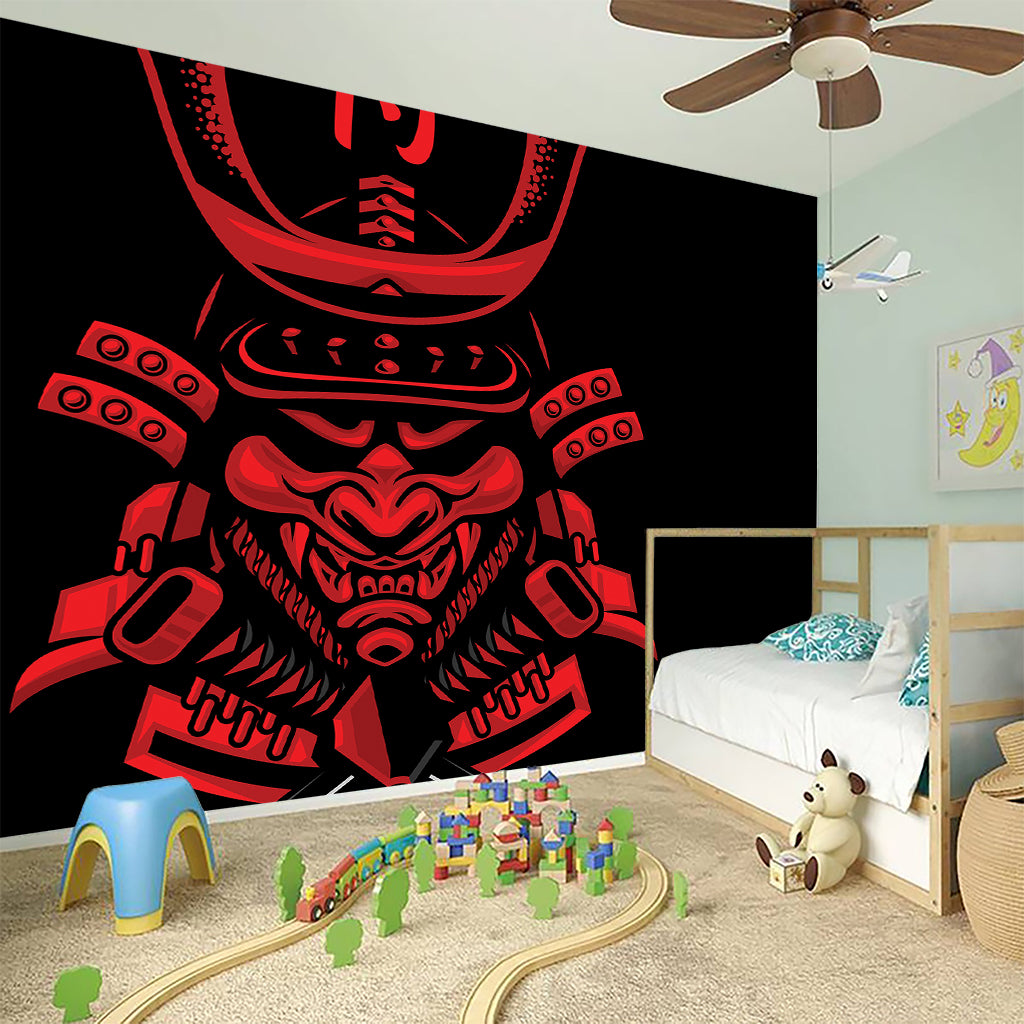 Red Samurai Mask Print Wall Sticker