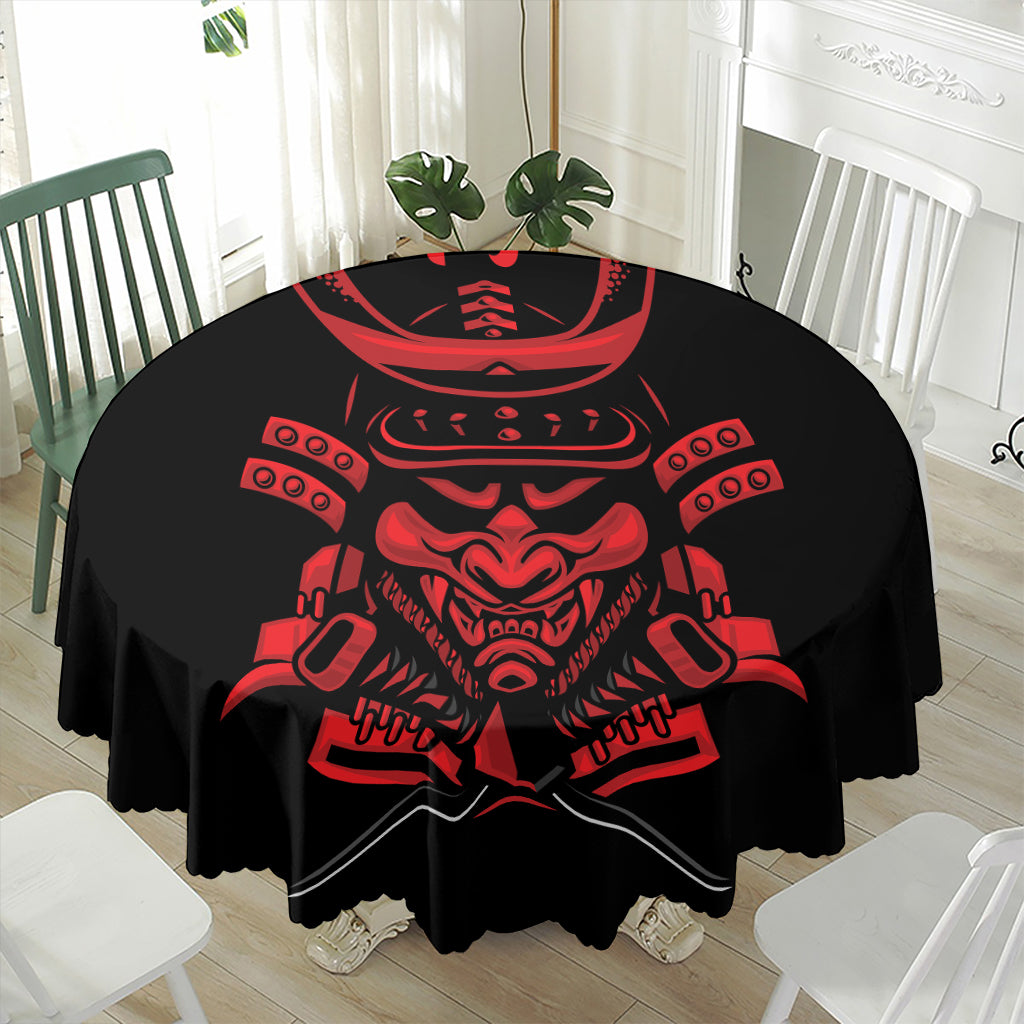 Red Samurai Mask Print Waterproof Round Tablecloth