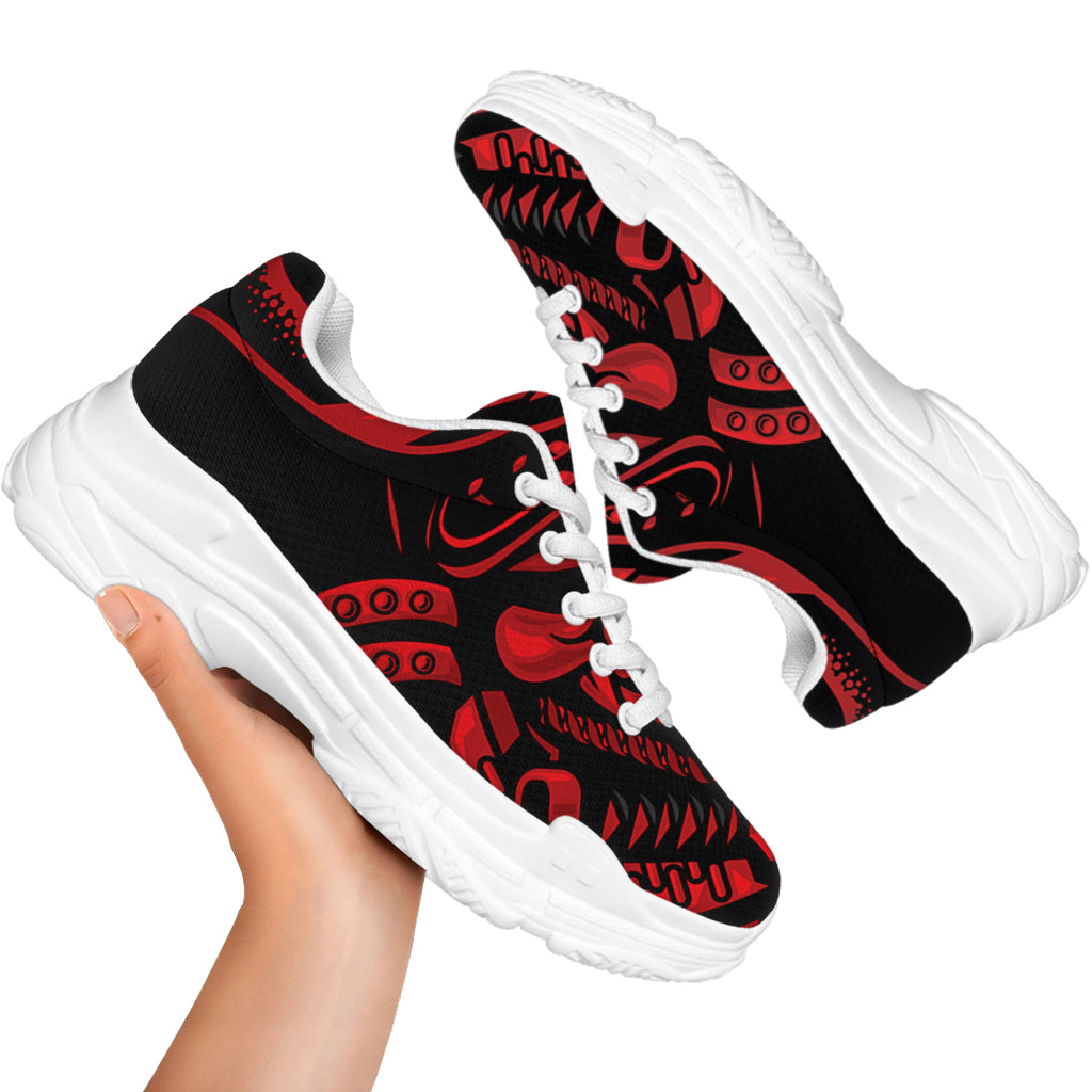 Red Samurai Mask Print White Chunky Shoes