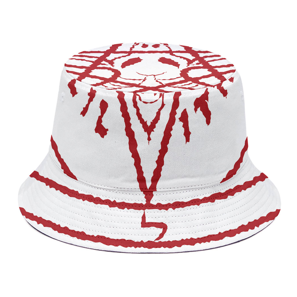 Red Satanic Pentagram Symbol Print Bucket Hat