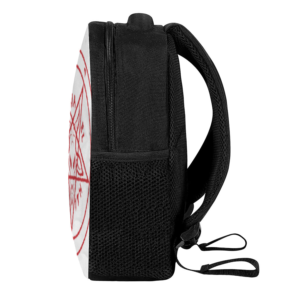 Red Satanic Pentagram Symbol Print Casual Backpack