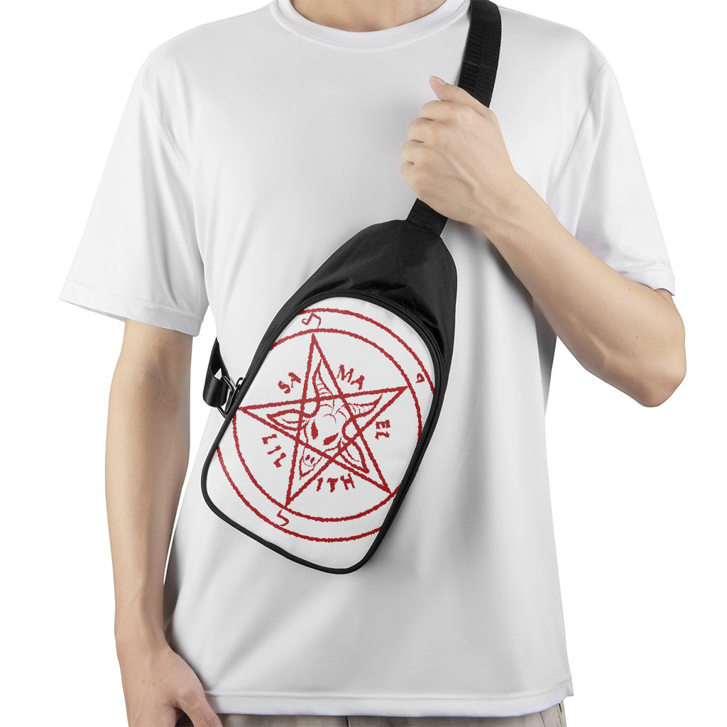 Red Satanic Pentagram Symbol Print Chest Bag