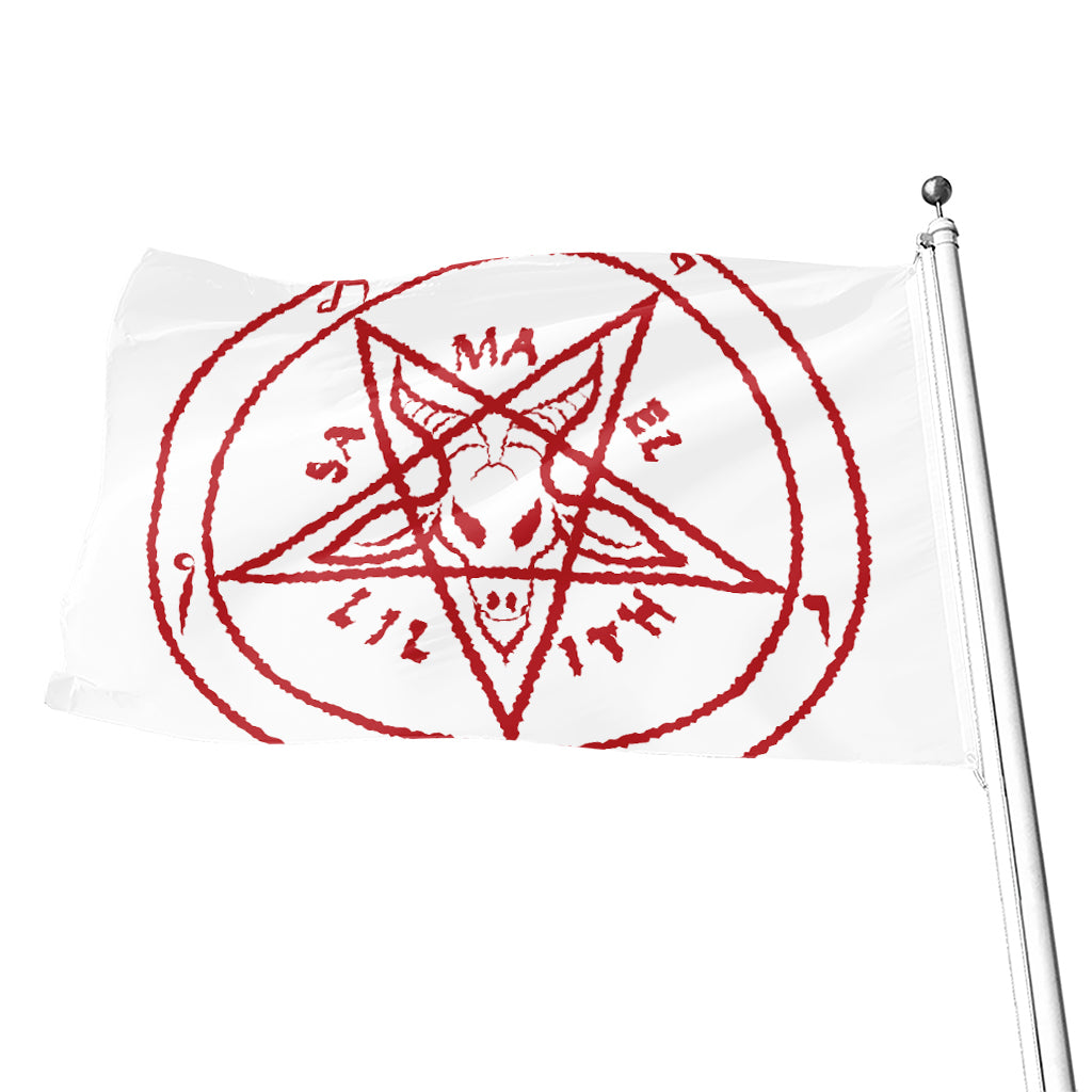 Red Satanic Pentagram Symbol Print Flag