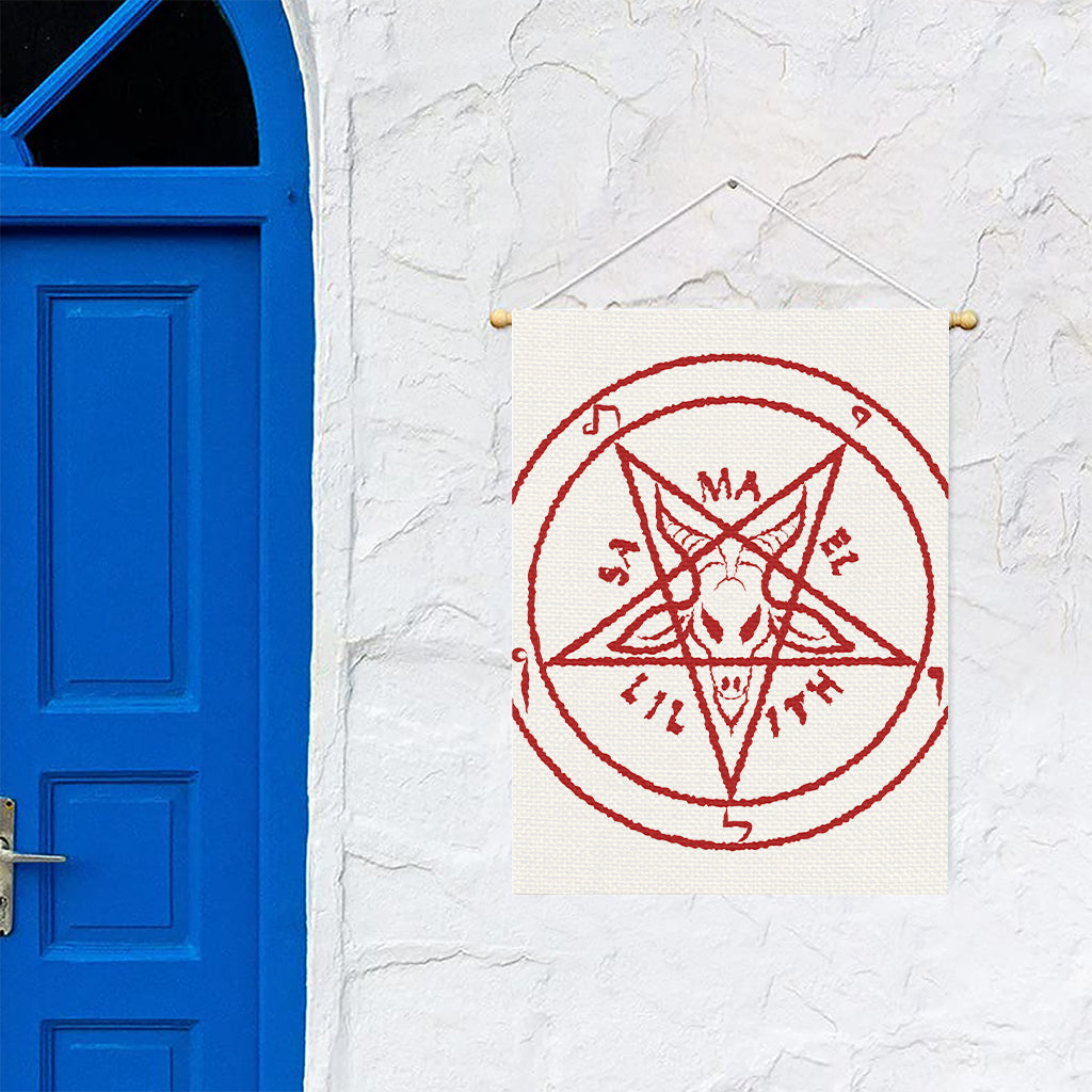 Red Satanic Pentagram Symbol Print Garden Flag