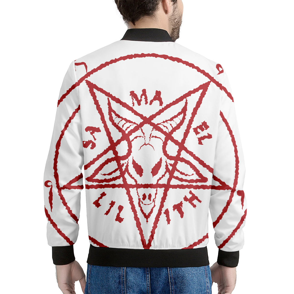 Red Satanic Pentagram Symbol Print Men's Bomber Jacket